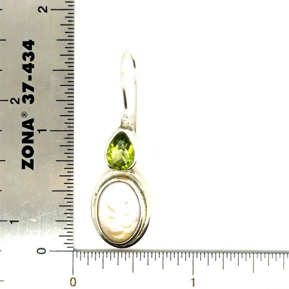 925 Silver Pearl/Peridot Earrings - Picture 4 of 5